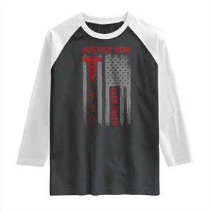 Justice For Alex Pretti Raglan Shirt Minneapolis Tribute 2026 ICU Nurse American Flag TS11 Black White Print Your Wear