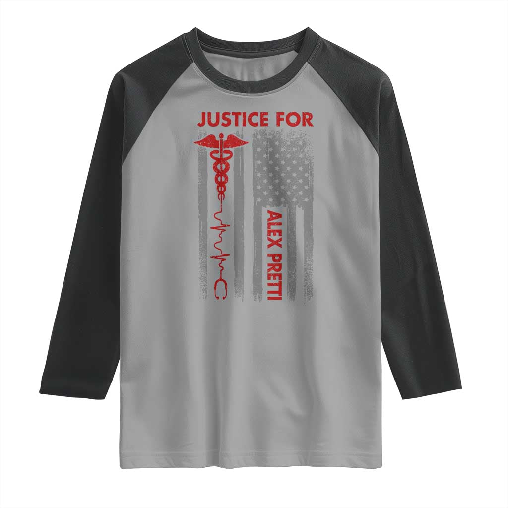 Justice For Alex Pretti Raglan Shirt Minneapolis Tribute 2026 ICU Nurse American Flag TS11 Sport Gray Black Print Your Wear