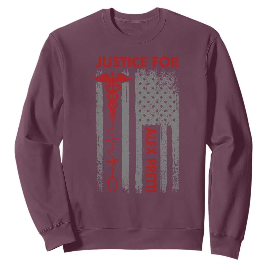 Justice For Alex Pretti Sweatshirt Minneapolis Tribute 2026 ICU Nurse American Flag TS11 Maroon Print Your Wear