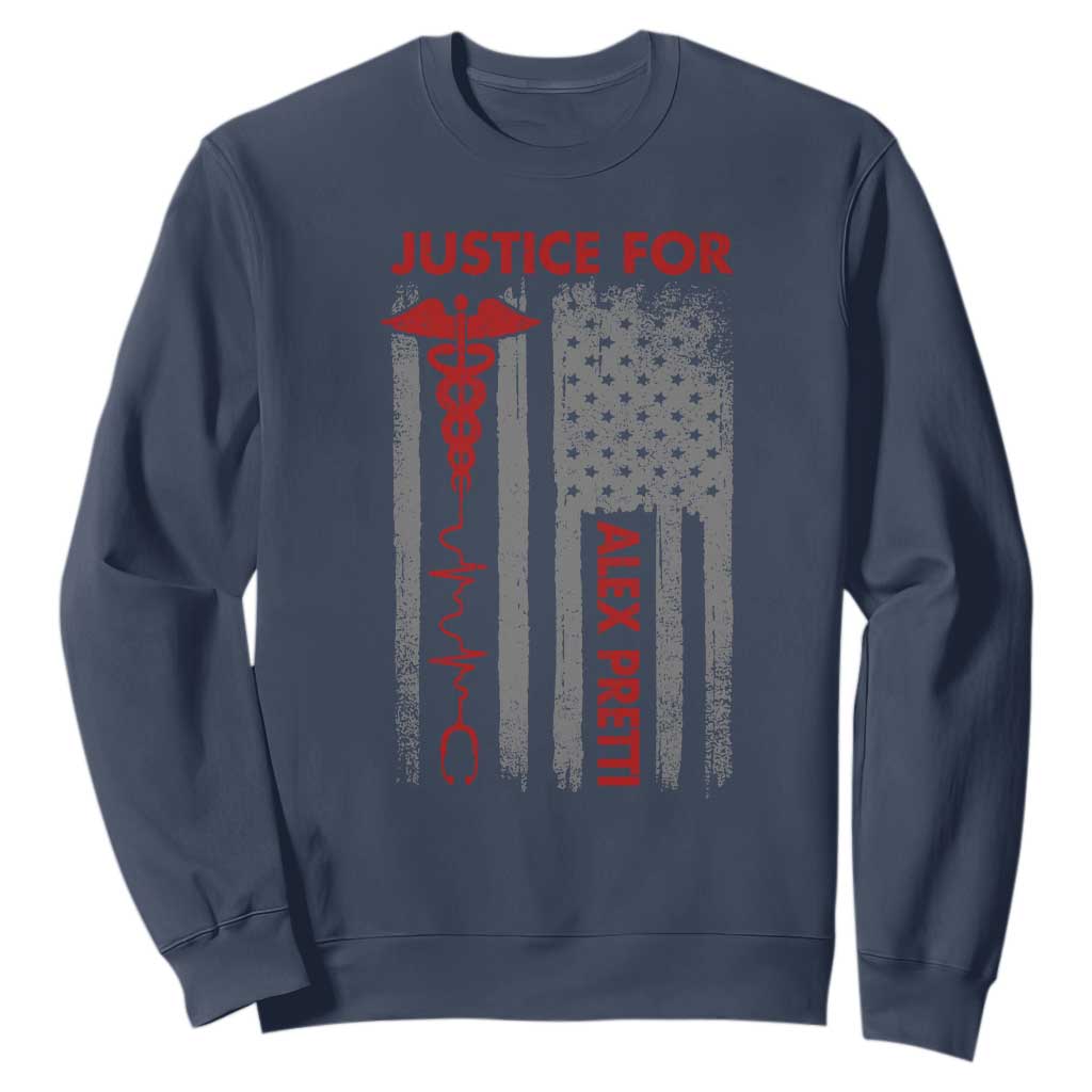 Justice For Alex Pretti Sweatshirt Minneapolis Tribute 2026 ICU Nurse American Flag TS11 Navy Print Your Wear