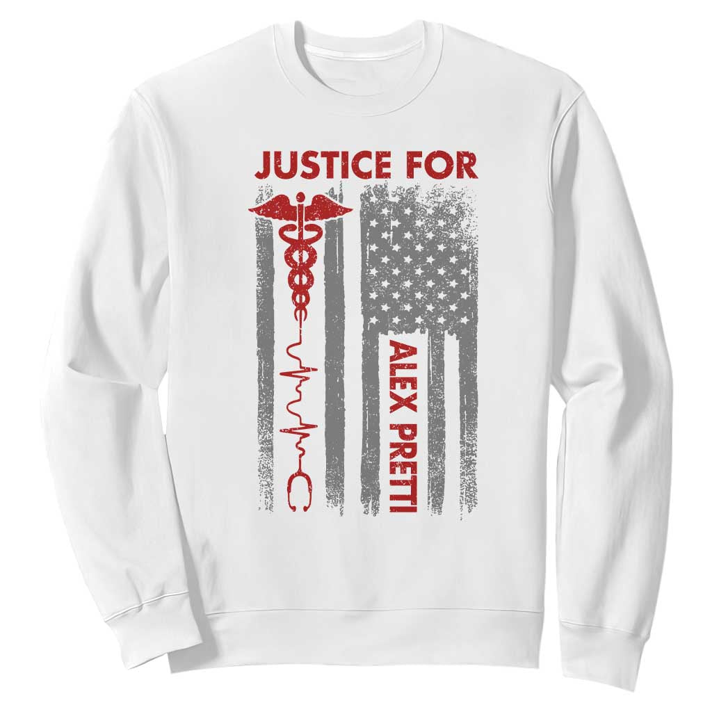 Justice For Alex Pretti Sweatshirt Minneapolis Tribute 2026 ICU Nurse American Flag TS11 White Print Your Wear