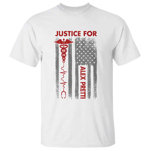 Justice For Alex Pretti T Shirt Minneapolis Tribute 2026 ICU Nurse American Flag TS11 White Print Your Wear