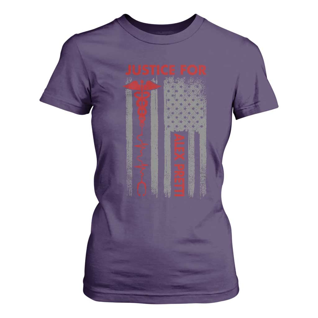Justice For Alex Pretti T Shirt For Women Minneapolis Tribute 2026 ICU Nurse American Flag TS11 Purple Print Your Wear