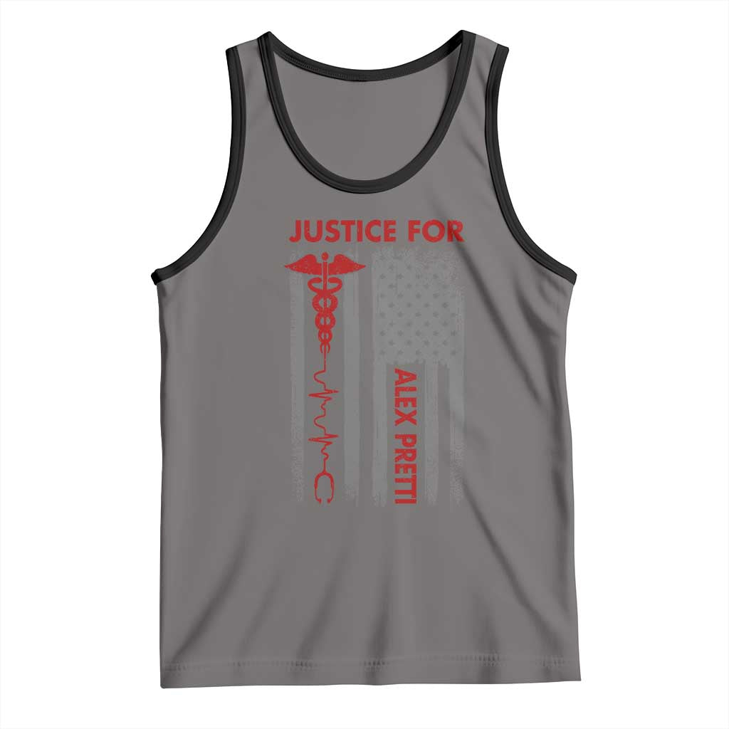 Justice For Alex Pretti Tank Top Minneapolis Tribute 2026 ICU Nurse American Flag TS11 Deep Heather Black Print Your Wear