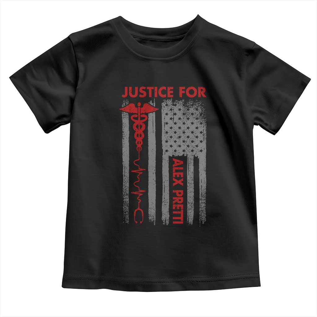 Justice For Alex Pretti Toddler T Shirt Minneapolis Tribute 2026 ICU Nurse American Flag TS11 Black Print Your Wear