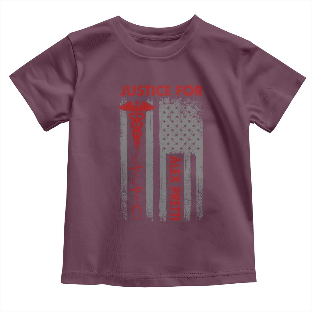 Justice For Alex Pretti Toddler T Shirt Minneapolis Tribute 2026 ICU Nurse American Flag TS11 Maroon Print Your Wear