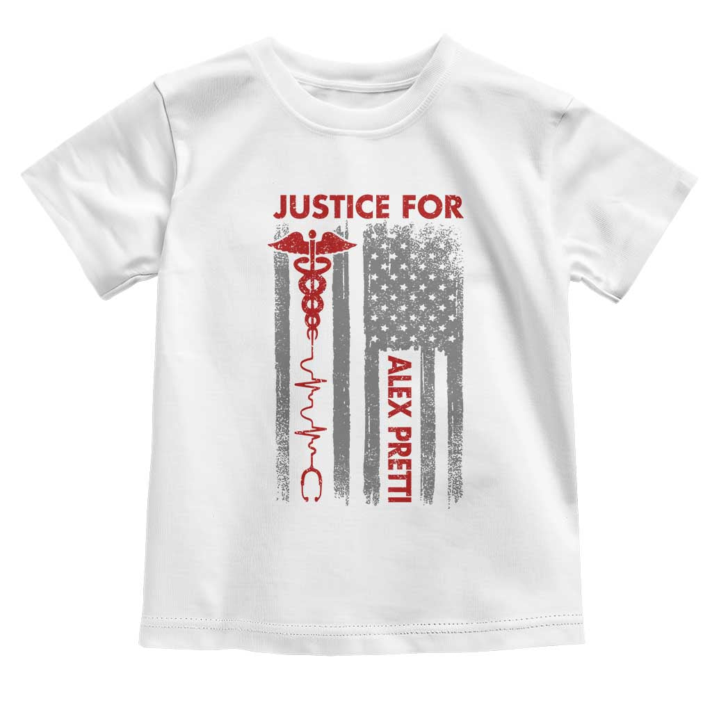 Justice For Alex Pretti Toddler T Shirt Minneapolis Tribute 2026 ICU Nurse American Flag TS11 White Print Your Wear