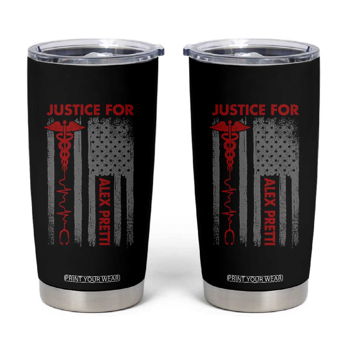 Justice For Alex Pretti Tumbler Cup Minneapolis Tribute 2026 ICU Nurse American Flag TS11 Black Print Your Wear
