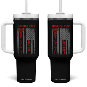 Justice For Alex Pretti Tumbler With Handle Minneapolis Tribute 2026 ICU Nurse American Flag TS11 One Size: 40 oz Black Print Your Wear