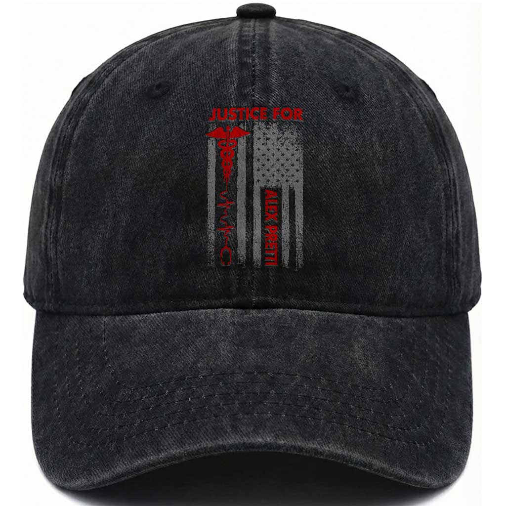 Justice For Alex Pretti Washed Cotton Baseball Cap Minneapolis Tribute 2026 ICU Nurse American Flag TS11 Print Your Wear