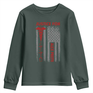 Justice For Alex Pretti Youth Sweatshirt Minneapolis Tribute 2026 ICU Nurse American Flag TS11 Dark Forest Green Print Your Wear