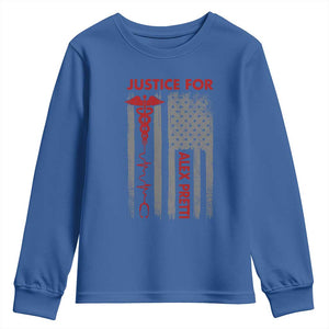Justice For Alex Pretti Youth Sweatshirt Minneapolis Tribute 2026 ICU Nurse American Flag TS11 Royal Blue Print Your Wear