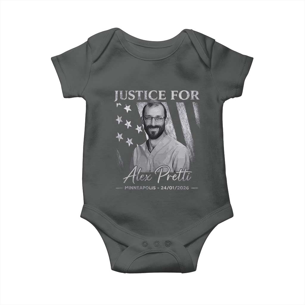 Justice For Alex Pretti Baby Onesie Minneapolis Tribute 2026 Vintage American Flag TS11 Dark Heather Print Your Wear