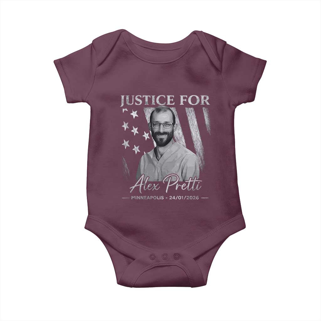 Justice For Alex Pretti Baby Onesie Minneapolis Tribute 2026 Vintage American Flag TS11 Maroon Print Your Wear