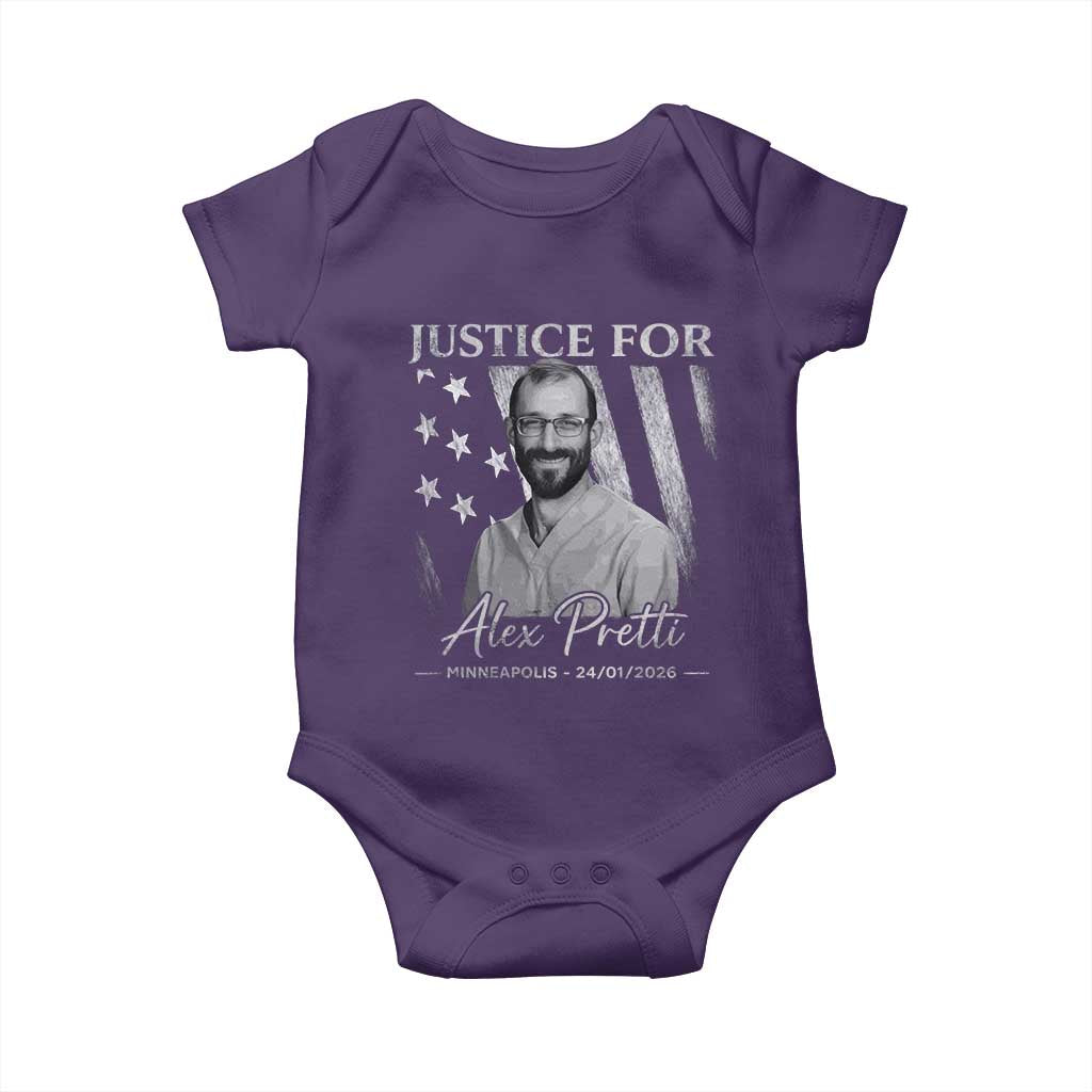 Justice For Alex Pretti Baby Onesie Minneapolis Tribute 2026 Vintage American Flag TS11 Purple Print Your Wear
