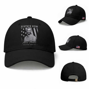 Justice For Alex Pretti Baseball Cap Minneapolis Tribute 2026 Vintage American Flag TS11 Baseball Cap Universal Fit Black Print Your Wear