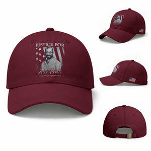 Justice For Alex Pretti Baseball Cap Minneapolis Tribute 2026 Vintage American Flag TS11 Baseball Cap Universal Fit Maroon Print Your Wear