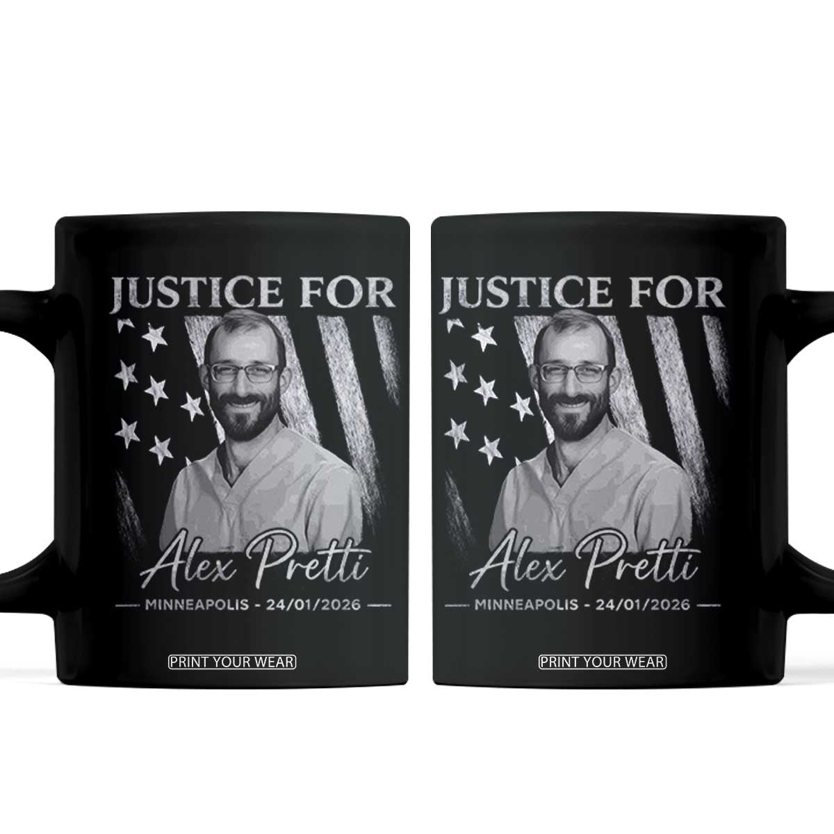 Justice For Alex Pretti Coffee Mug Minneapolis Tribute 2026 Vintage American Flag TS11 Black Print Your Wear