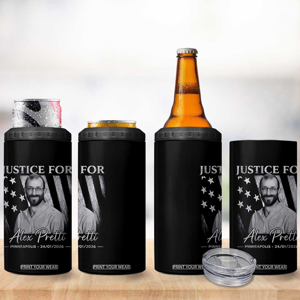 Justice For Alex Pretti 4 in 1 Can Cooler Tumbler Minneapolis Tribute 2026 Vintage American Flag TS11 Print Your Wear