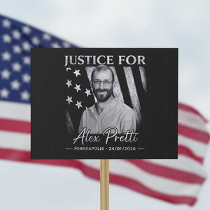 Justice For Alex Pretti Protest Sign Minneapolis Tribute 2026 Vintage American Flag TS11 Horizontal 18" × 24" Black Print Your Wear