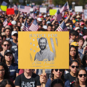 Justice For Alex Pretti Protest Sign Minneapolis Tribute 2026 Vintage American Flag TS11 Horizontal 18" × 24" Yellow Print Your Wear