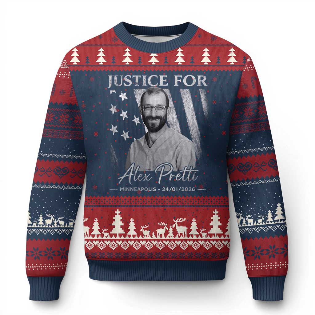 Justice For Alex Pretti Ugly Christmas Sweater Minneapolis Tribute 2026 Vintage American Flag TS11 Navy Red Print Your Wear