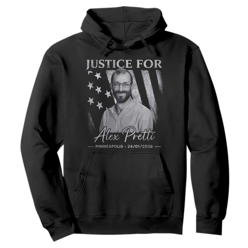 Justice For Alex Pretti Hoodie Minneapolis Tribute 2026 Vintage American Flag TS11 Black Print Your Wear
