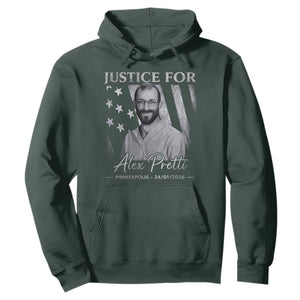 Justice For Alex Pretti Hoodie Minneapolis Tribute 2026 Vintage American Flag TS11 Dark Forest Green Print Your Wear