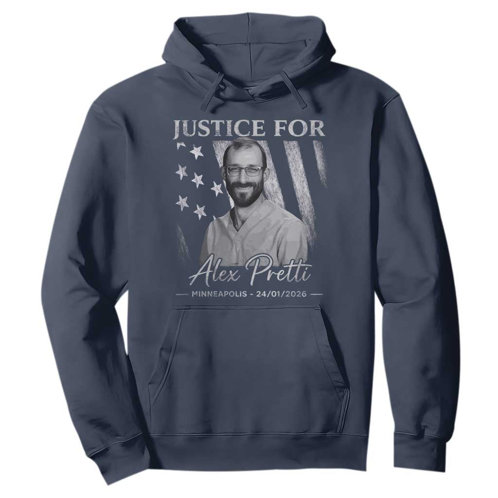 Justice For Alex Pretti Hoodie Minneapolis Tribute 2026 Vintage American Flag TS11 Navy Print Your Wear