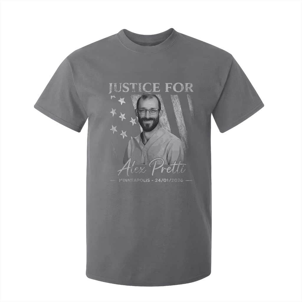 Justice For Alex Pretti T Shirt For Kid Minneapolis Tribute 2026 Vintage American Flag TS11 Charcoal Print Your Wear