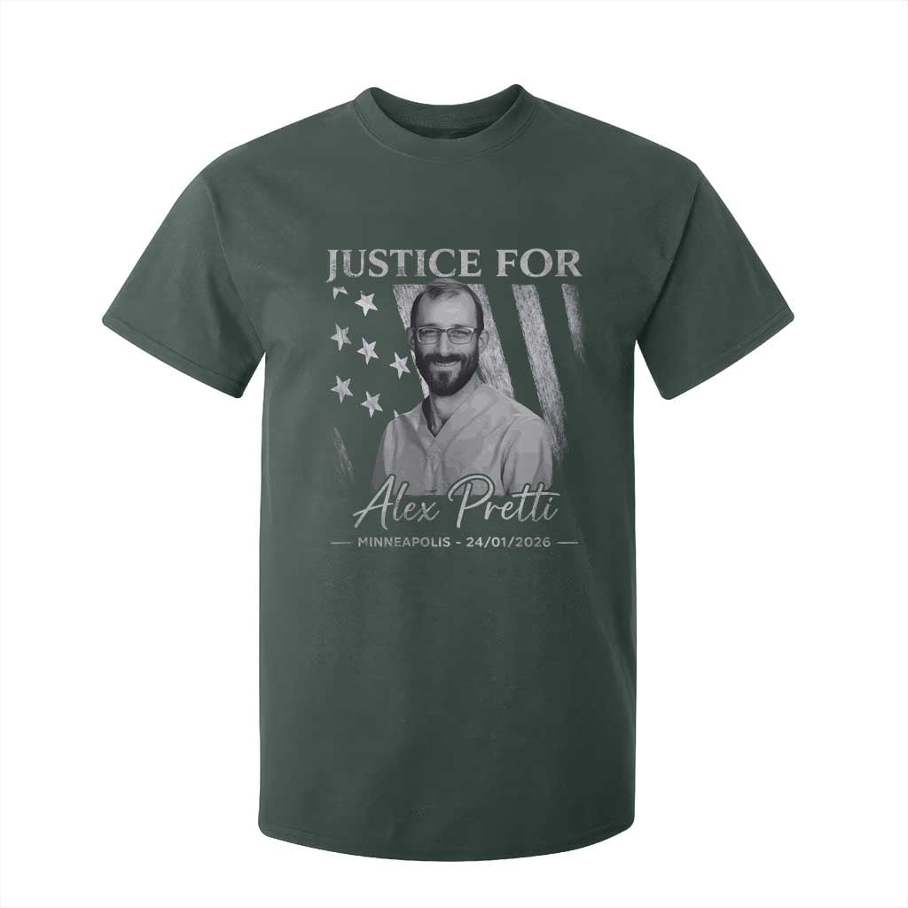 Justice For Alex Pretti T Shirt For Kid Minneapolis Tribute 2026 Vintage American Flag TS11 Dark Forest Green Print Your Wear
