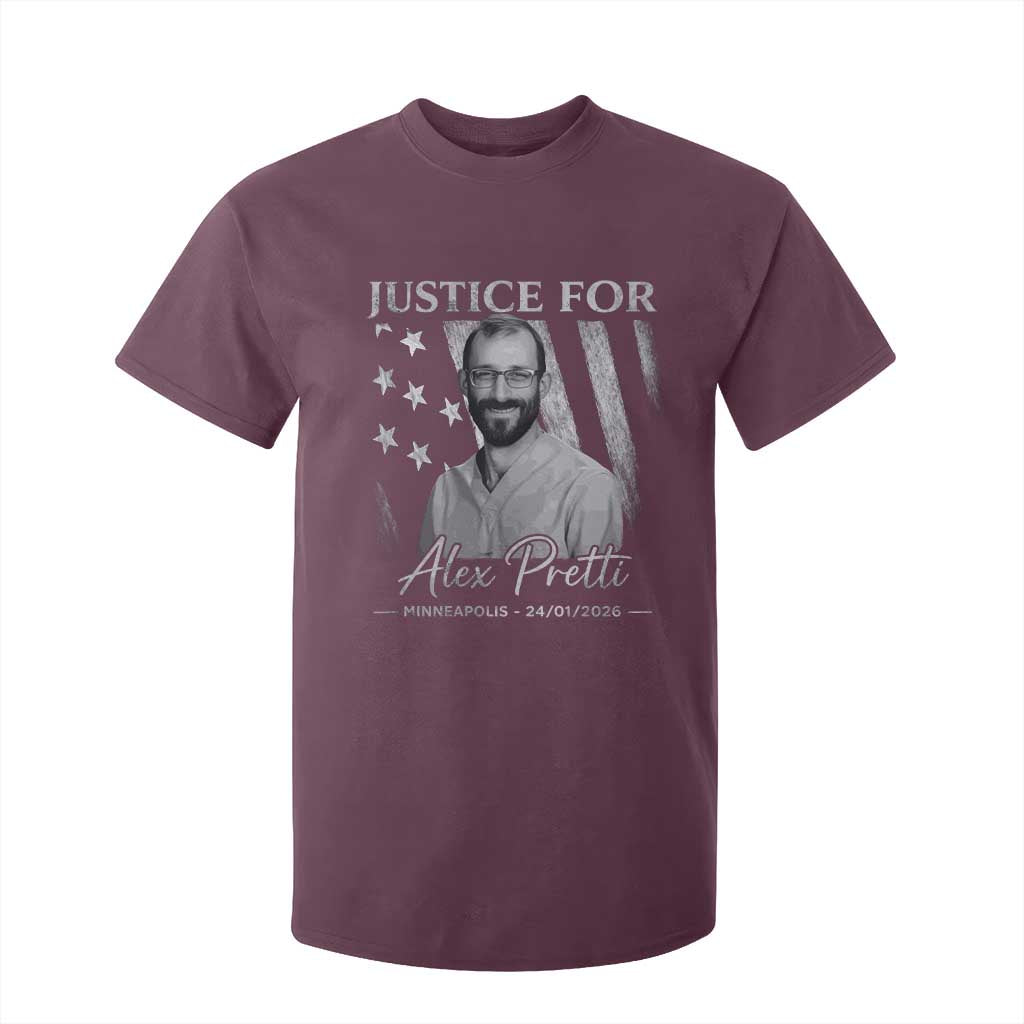 Justice For Alex Pretti T Shirt For Kid Minneapolis Tribute 2026 Vintage American Flag TS11 Maroon Print Your Wear