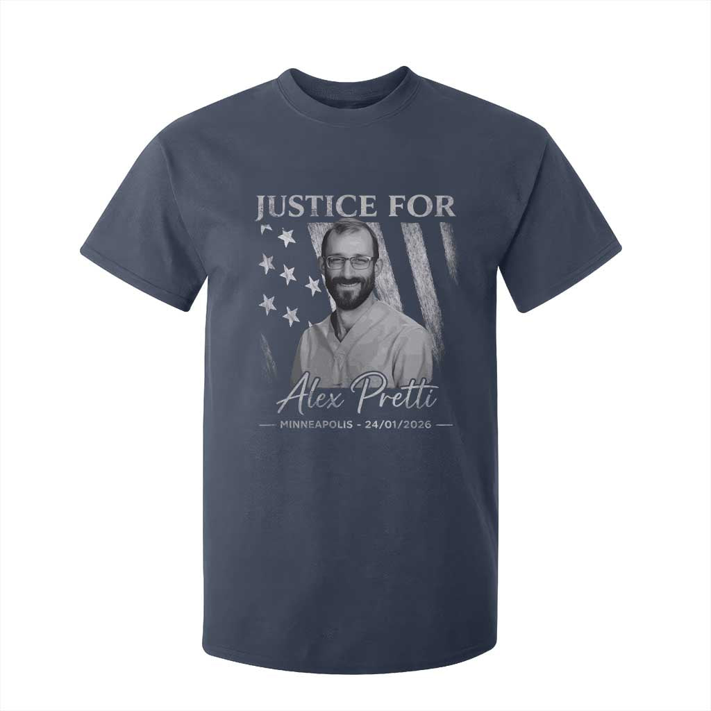 Justice For Alex Pretti T Shirt For Kid Minneapolis Tribute 2026 Vintage American Flag TS11 Navy Print Your Wear