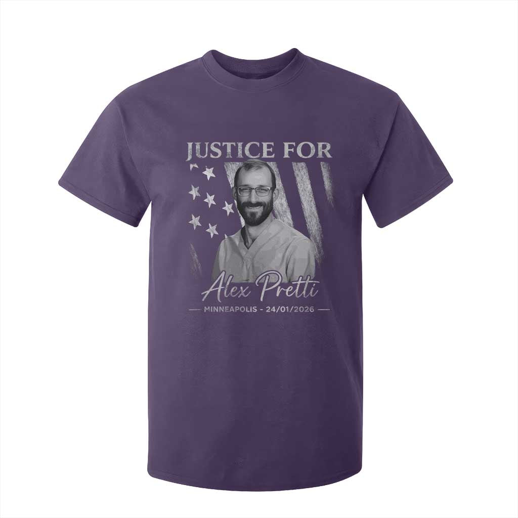 Justice For Alex Pretti T Shirt For Kid Minneapolis Tribute 2026 Vintage American Flag TS11 Purple Print Your Wear