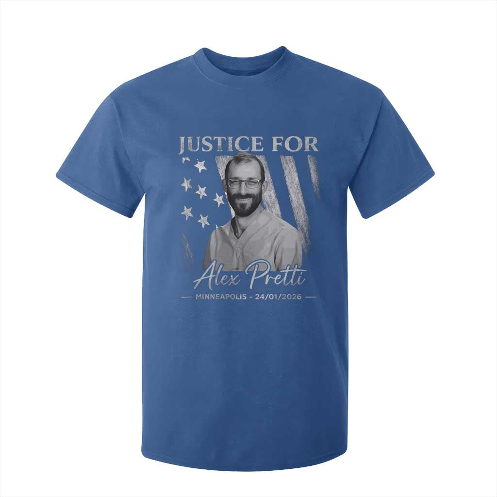 Justice For Alex Pretti T Shirt For Kid Minneapolis Tribute 2026 Vintage American Flag TS11 Royal Blue Print Your Wear