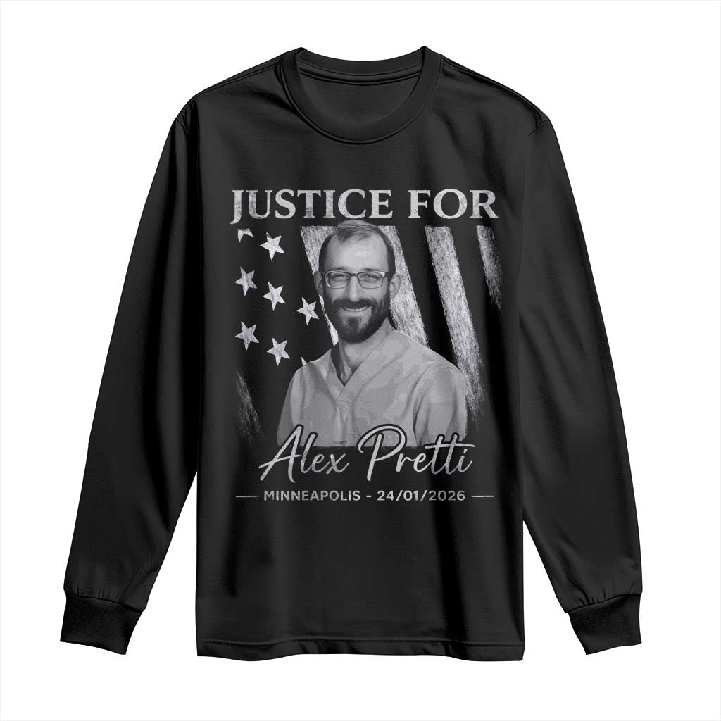 Justice For Alex Pretti Long Sleeve Shirt Minneapolis Tribute 2026 Vintage American Flag TS11 Black Print Your Wear