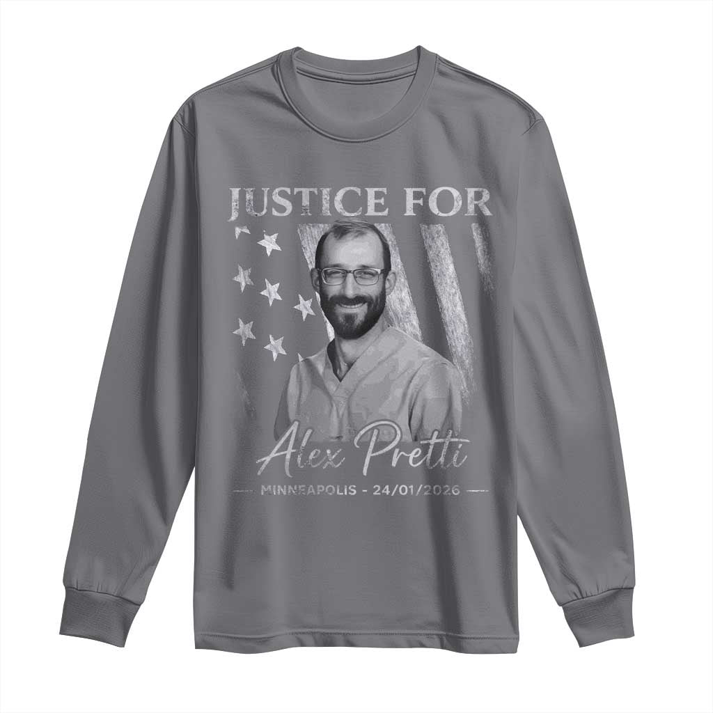Justice For Alex Pretti Long Sleeve Shirt Minneapolis Tribute 2026 Vintage American Flag TS11 Charcoal Print Your Wear