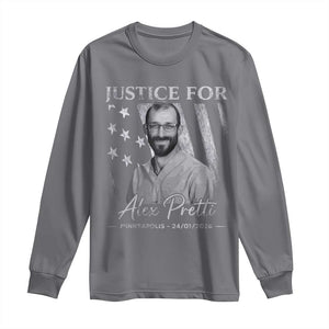 Justice For Alex Pretti Long Sleeve Shirt Minneapolis Tribute 2026 Vintage American Flag TS11 Charcoal Print Your Wear
