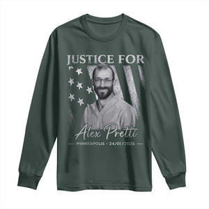 Justice For Alex Pretti Long Sleeve Shirt Minneapolis Tribute 2026 Vintage American Flag TS11 Dark Forest Green Print Your Wear