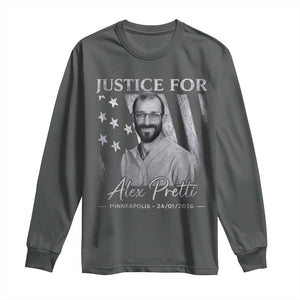 Justice For Alex Pretti Long Sleeve Shirt Minneapolis Tribute 2026 Vintage American Flag TS11 Dark Heather Print Your Wear