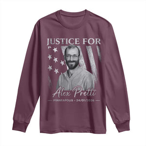 Justice For Alex Pretti Long Sleeve Shirt Minneapolis Tribute 2026 Vintage American Flag TS11 Maroon Print Your Wear