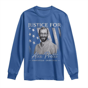 Justice For Alex Pretti Long Sleeve Shirt Minneapolis Tribute 2026 Vintage American Flag TS11 Royal Blue Print Your Wear