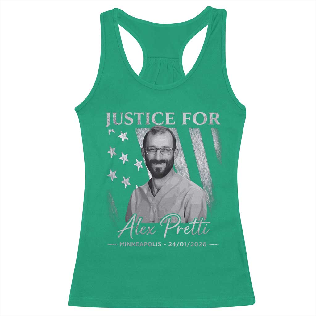 Justice For Alex Pretti Racerback Tank Top Minneapolis Tribute 2026 Vintage American Flag TS11 Irish Green Print Your Wear