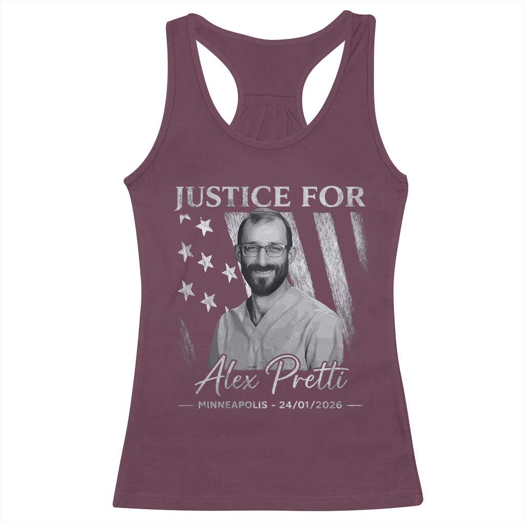 Justice For Alex Pretti Racerback Tank Top Minneapolis Tribute 2026 Vintage American Flag TS11 Maroon Print Your Wear
