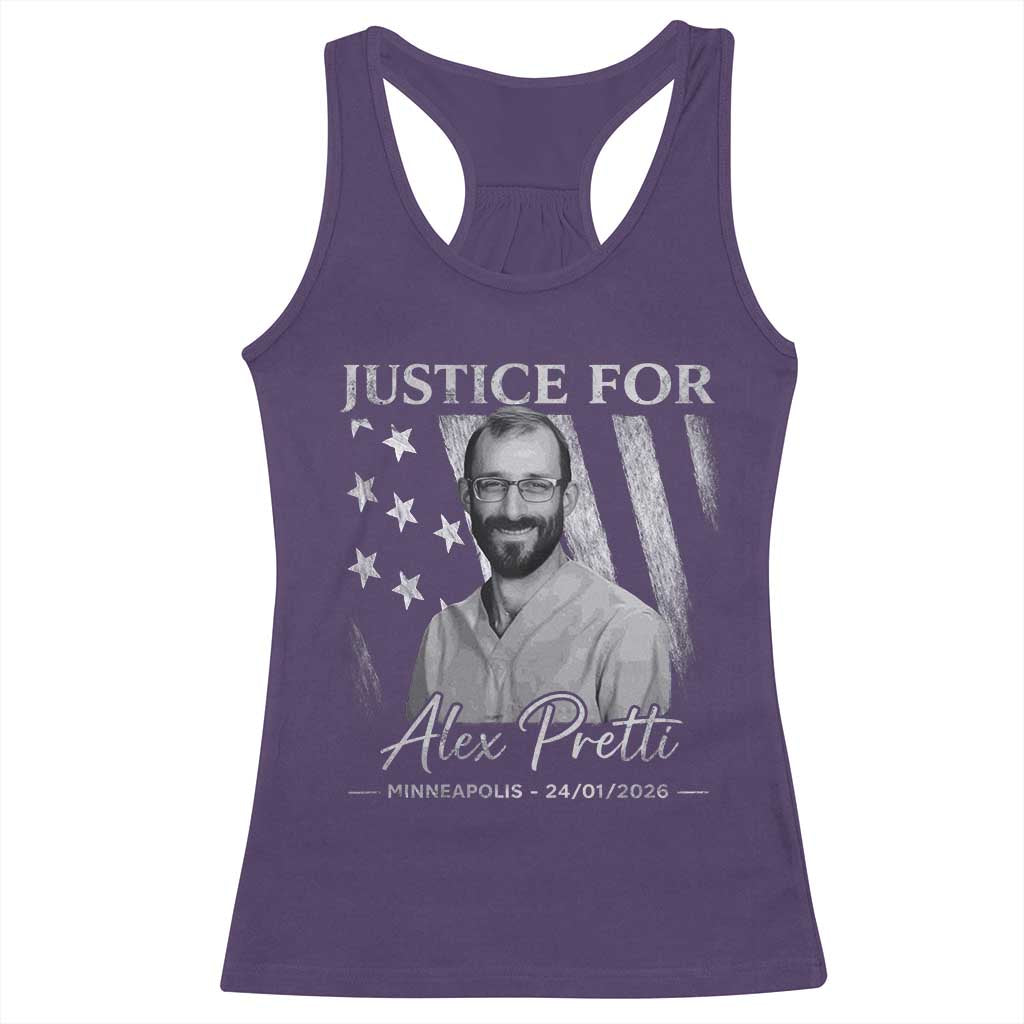 Justice For Alex Pretti Racerback Tank Top Minneapolis Tribute 2026 Vintage American Flag TS11 Purple Print Your Wear