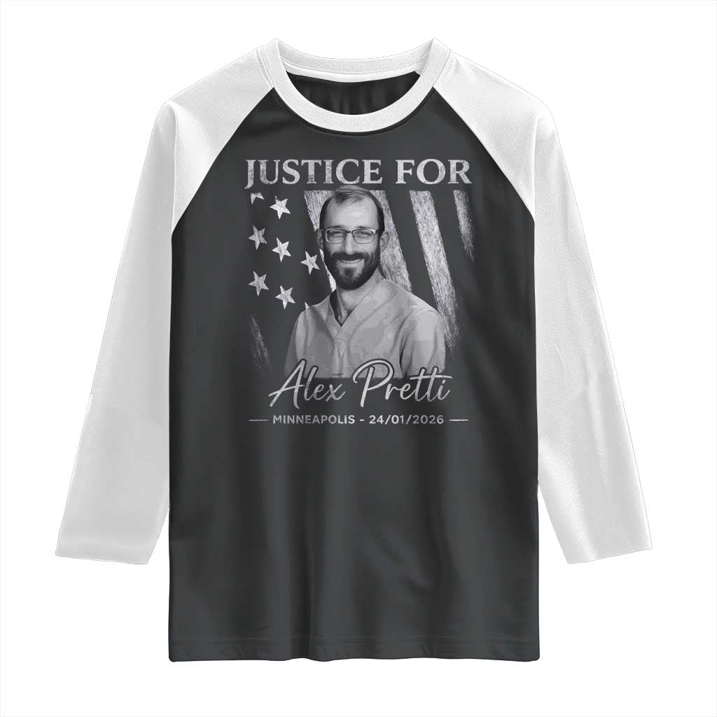 Justice For Alex Pretti Raglan Shirt Minneapolis Tribute 2026 Vintage American Flag TS11 Black White Print Your Wear