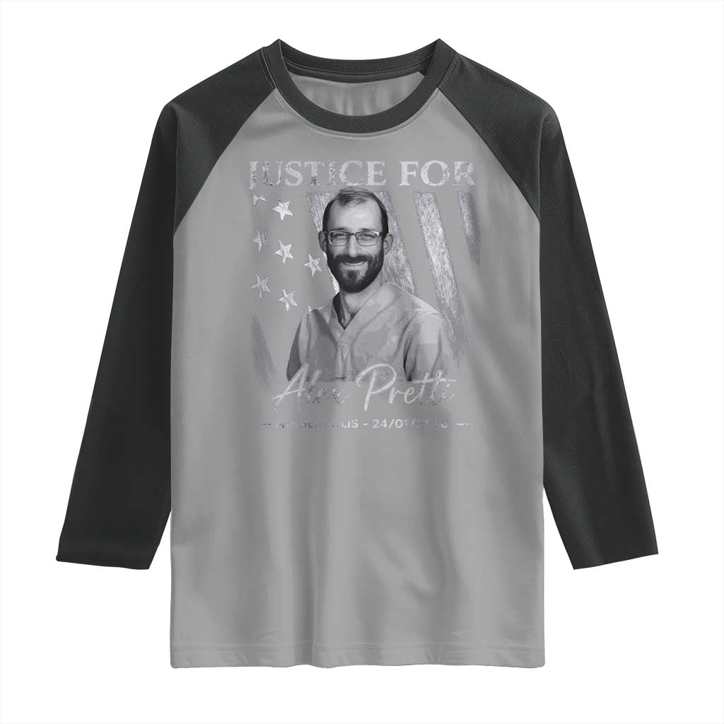 Justice For Alex Pretti Raglan Shirt Minneapolis Tribute 2026 Vintage American Flag TS11 Sport Gray Black Print Your Wear