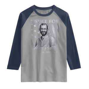 Justice For Alex Pretti Raglan Shirt Minneapolis Tribute 2026 Vintage American Flag TS11 Sport Gray Navy Print Your Wear