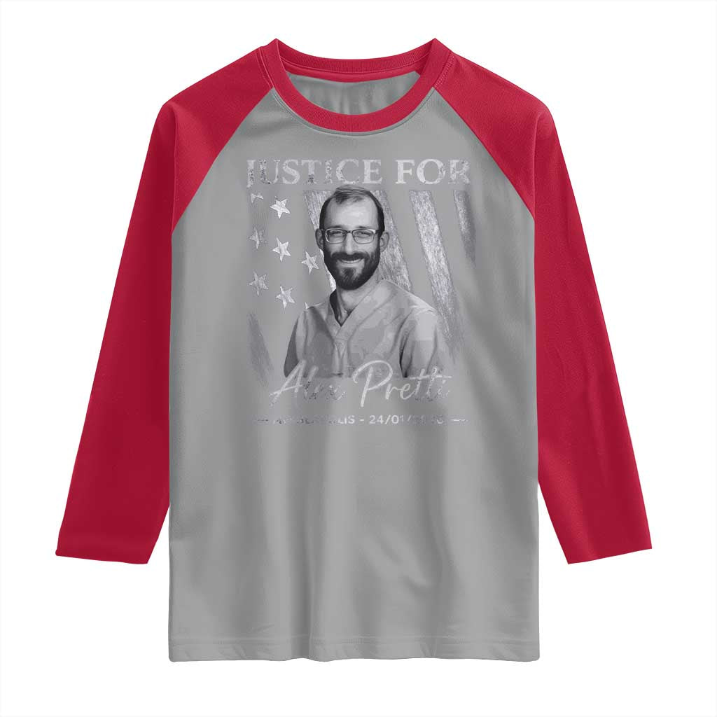 Justice For Alex Pretti Raglan Shirt Minneapolis Tribute 2026 Vintage American Flag TS11 Sport Gray Red Print Your Wear