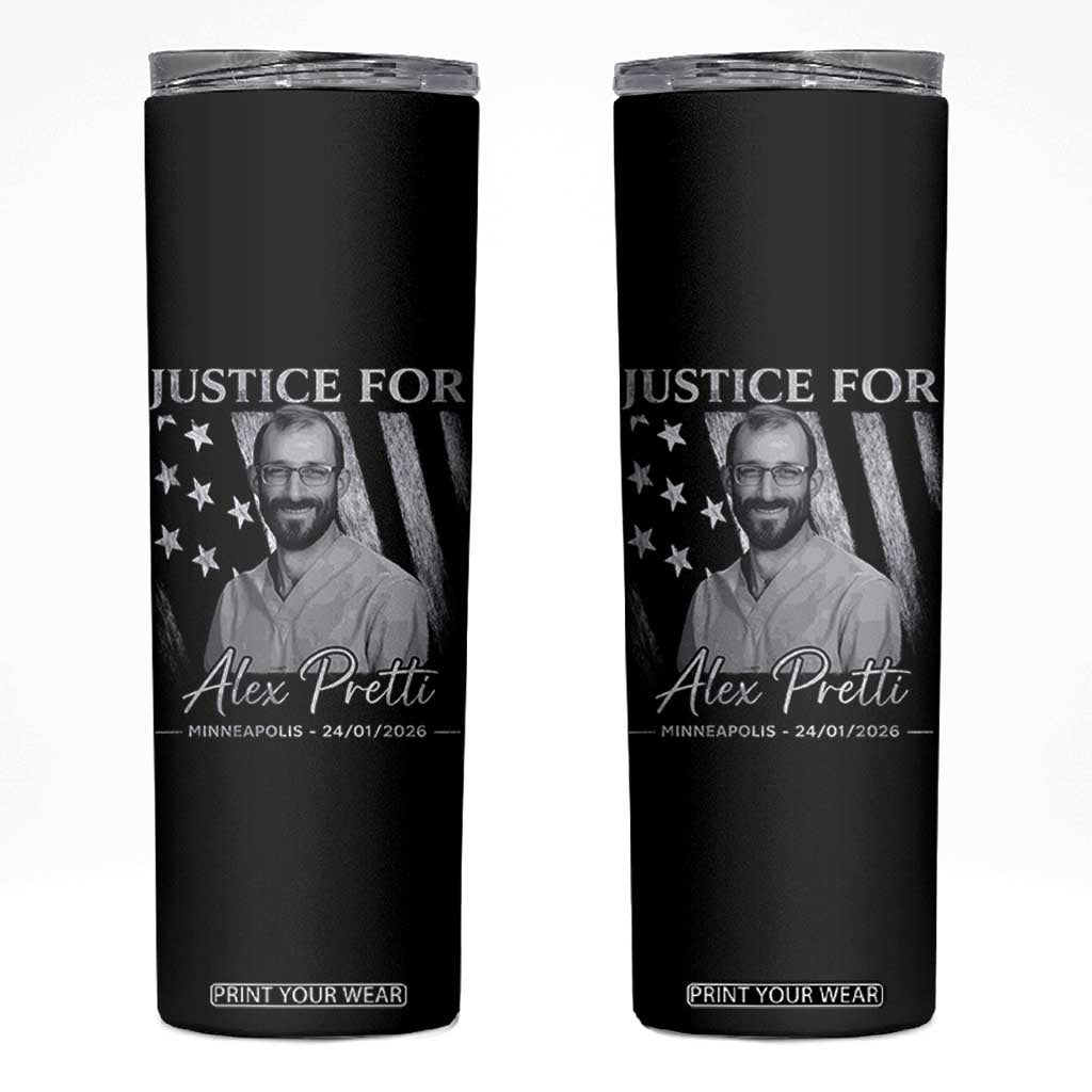 Justice For Alex Pretti Skinny Tumbler Minneapolis Tribute 2026 Vintage American Flag TS11 Black Print Your Wear